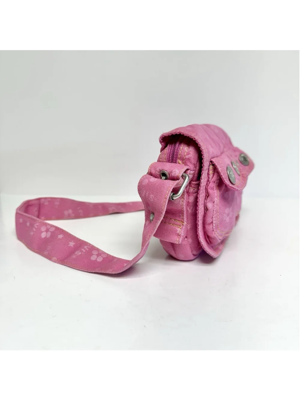 Vintage Levis Pink Denim Utility Shoulder Bag Y2K Cargo Purse Floral Print